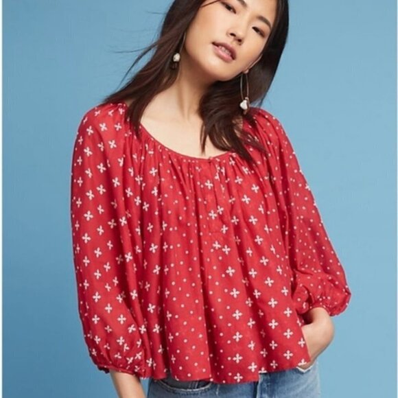 Anthropologie Kopal Red Luna Peasant Top Size Medium - Picture 1 of 8